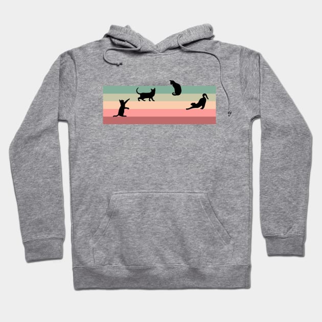 Cat Silhouettes against Retro Color Stripes Hoodie by Off the Page